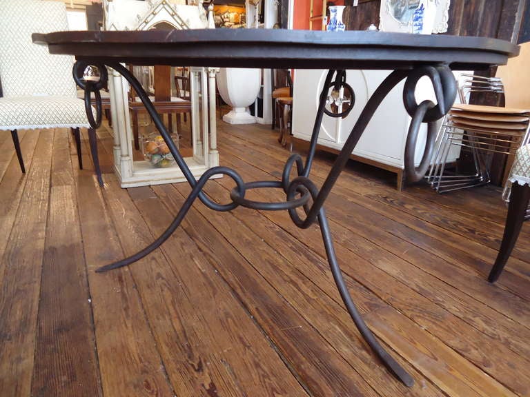 Mid-20th Century Round Rustic Wood Dining Table on Iron Base