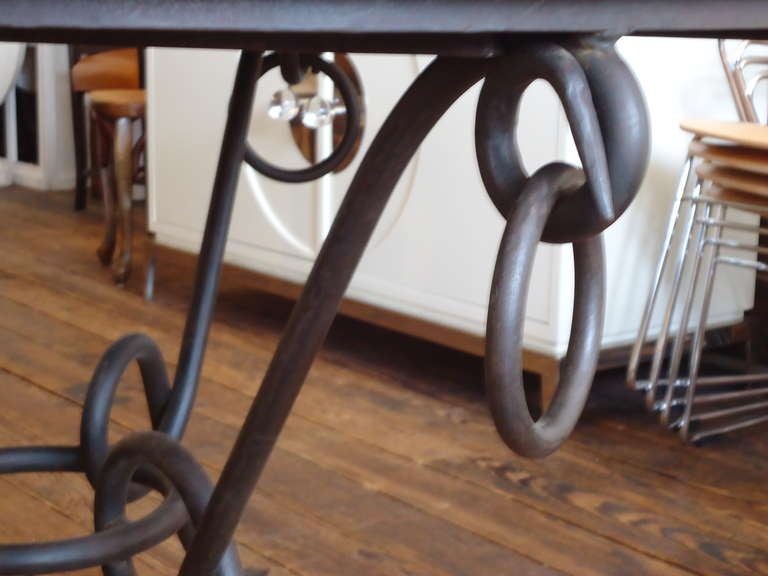 American Round Rustic Wood Dining Table on Iron Base
