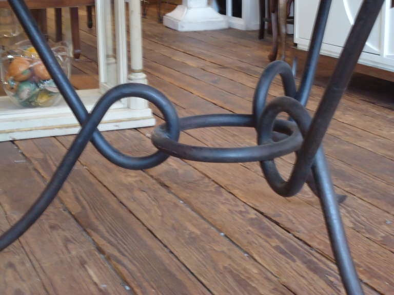 Round Rustic Wood Dining Table on Iron Base In Excellent Condition In Hopewell, NJ