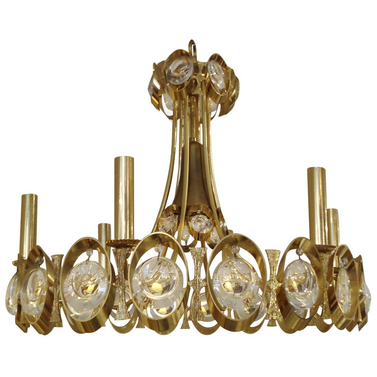 Modern Sciolari Gold and Cut Crystal Fixture