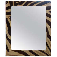Zebra Hide Mirror with Silver Nailheads
