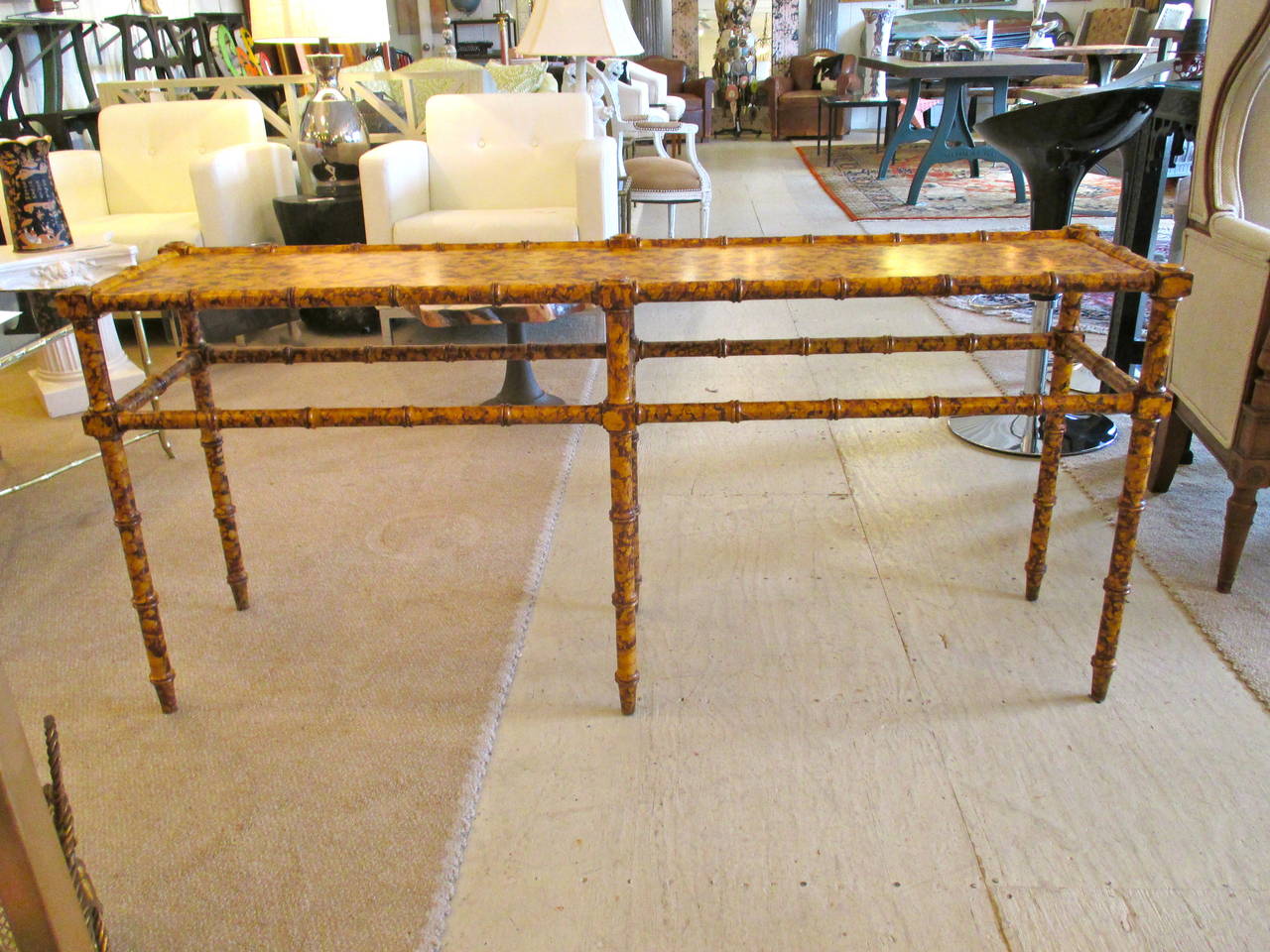 Mid-Century Modern Vintage Faux Bamboo Sofa Console Table