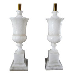 Pair of Midcentury Modern Alabaster Urn Lamps by Paul Hanson