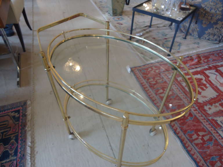 Brass and Glass Bar Cart In Excellent Condition In Hopewell, NJ