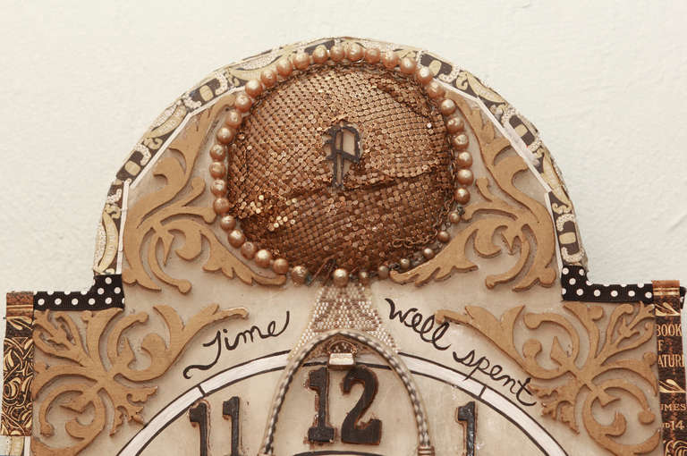 Mixed-Media Collage on Vintage Clock In Good Condition In Hopewell, NJ