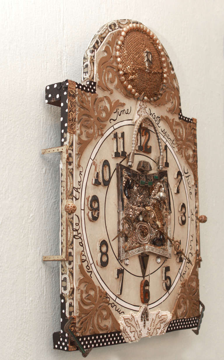 American Mixed-Media Collage on Vintage Clock