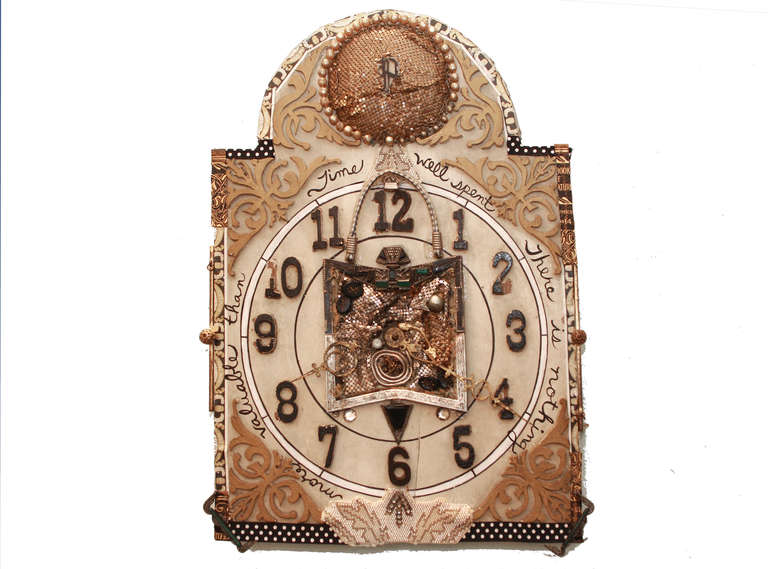 Wood Mixed-Media Collage on Vintage Clock