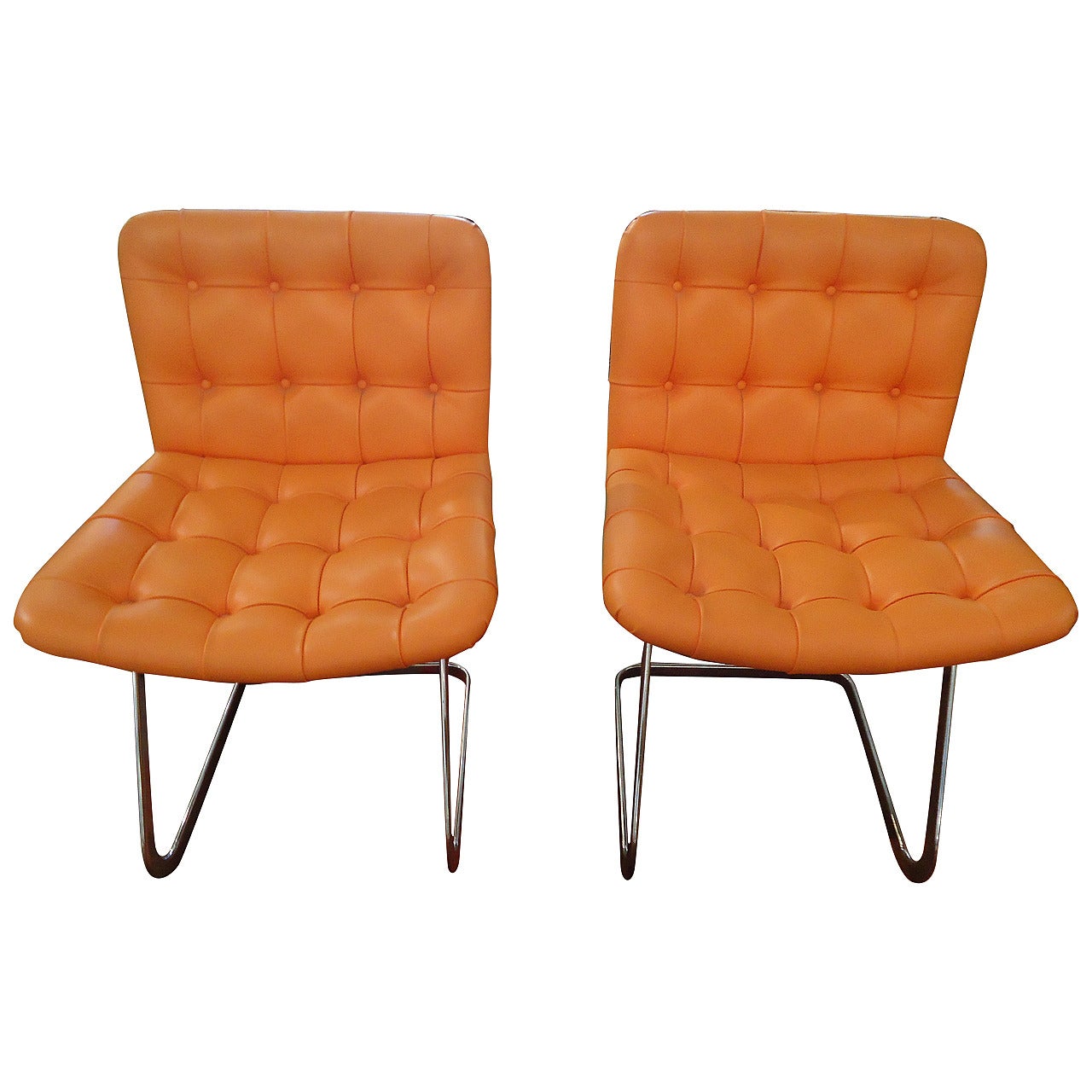 Pair of Hermes Orange Mid-Century Modern Stendig Chairs