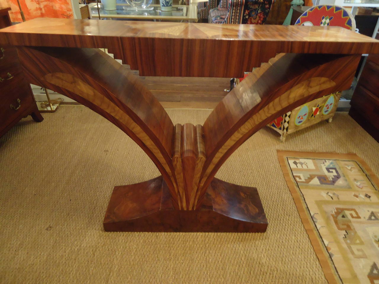 Deco Style Custom Exotic Wood Console In Excellent Condition In Hopewell, NJ