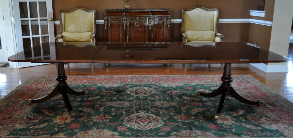 Elegant and Large Mahogany Double Pedestal Inlay Dining Table