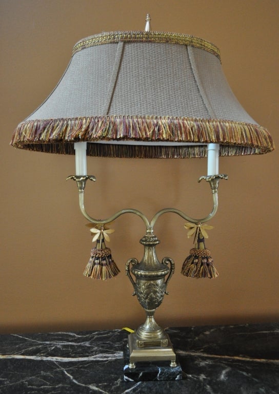 Charming Dragonfly two arm lamp with fringe silk shade. 
  26.5 