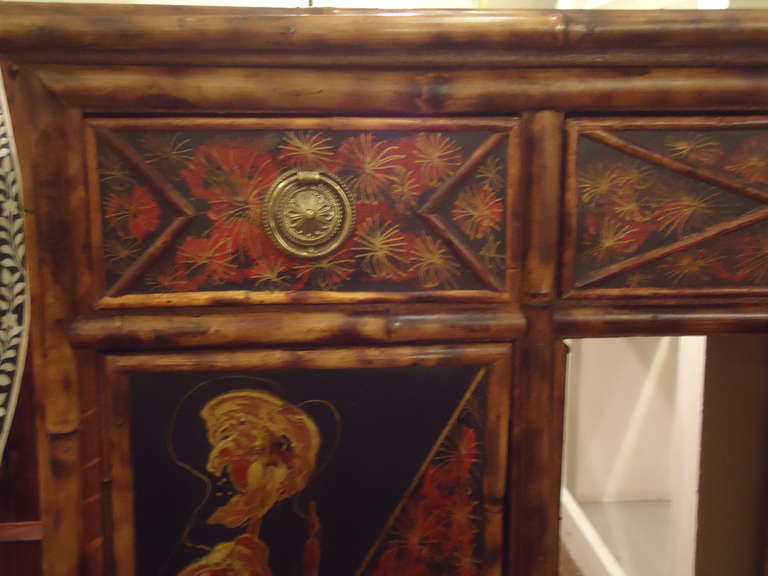 19th Century French Bamboo and Rattan Chinoiserie Dressing Table