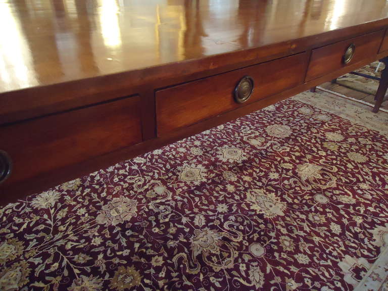 English Fabulously Long Old Library Dining Table with Double Sided Drawers