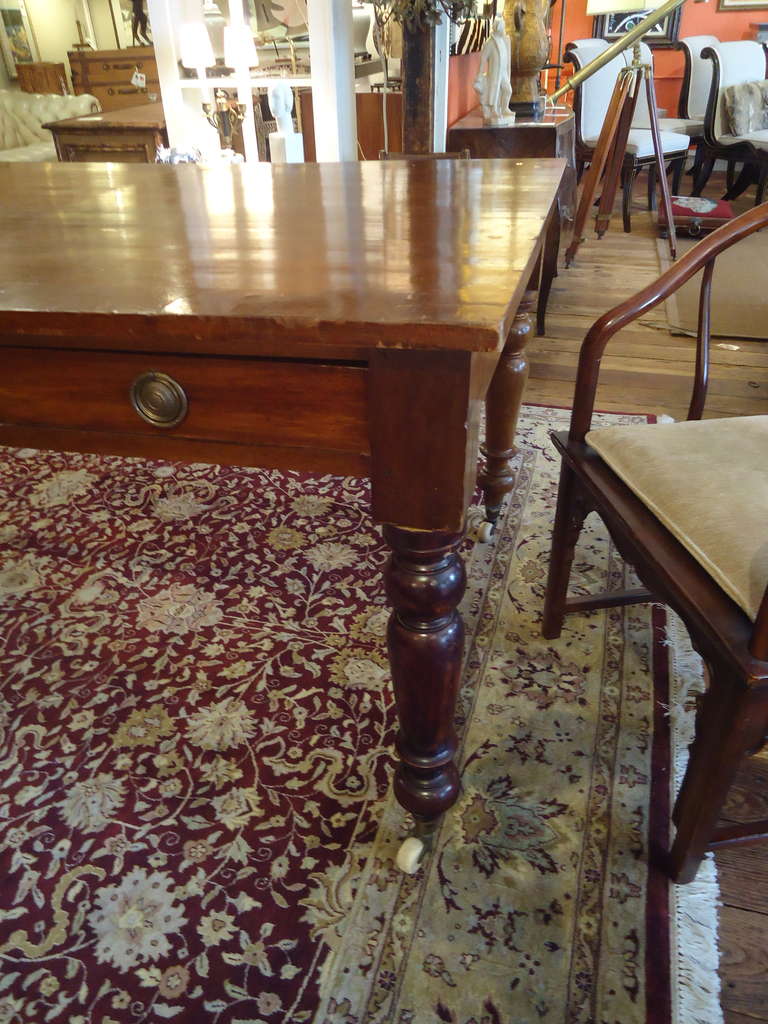 Fabulously Long Old Library Dining Table with Double Sided Drawers In Good Condition In Hopewell, NJ