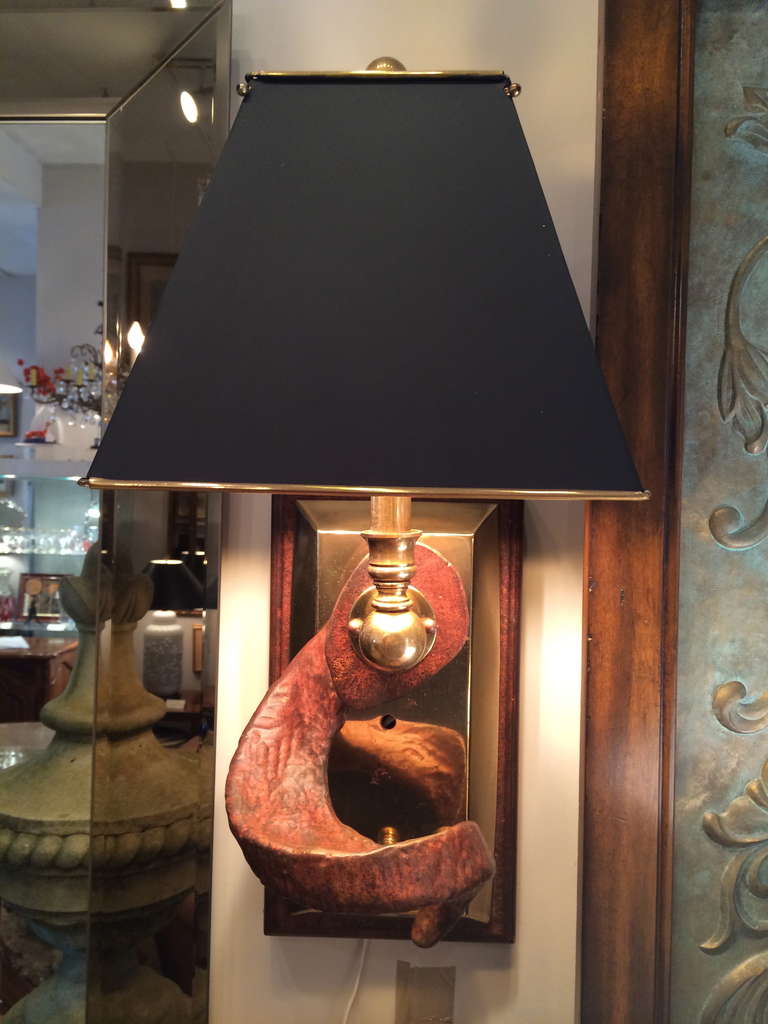 Pair of Midcentury Brass and Faux Horn Wall Sconces