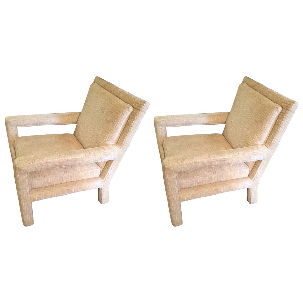 Pair of Chenille Mid-Century Modern Lounge Chairs