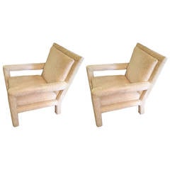 Pair of Chenille Mid-Century Modern Lounge Chairs