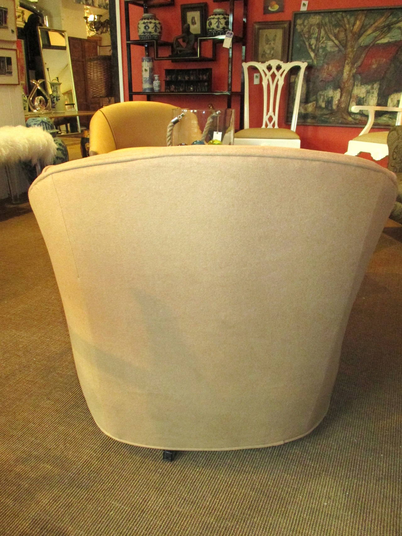 Mid-20th Century Cool Pair of Barrel Shaped Swivel Lounge Chairs