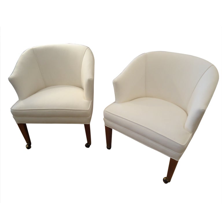 Pair of Mid Century Modern Tub Chairs on Castors at 1stDibs