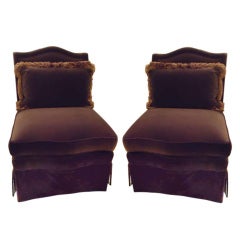 Pair Beacon Hill Chocolate Brown Silk Velvet Armless Club Chairs