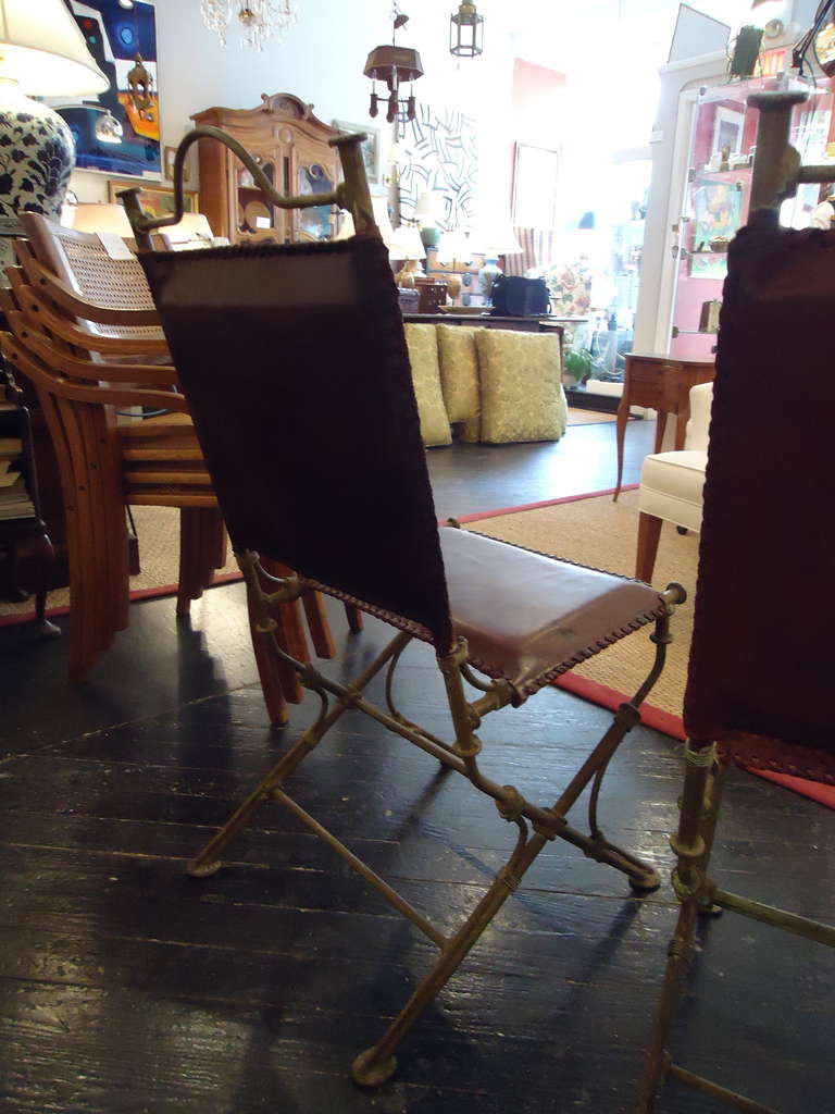 Pair of Leather and Iron Campaign Style Sidechairs 1