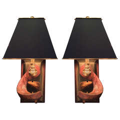 Pair of Midcentury Brass and Faux Horn Wall Sconces