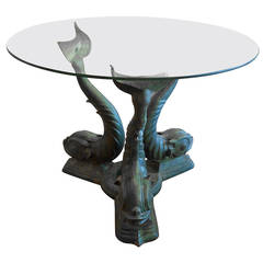 Glamorous Asian Bronze Dolphin Motif Center Hall or Dining Table