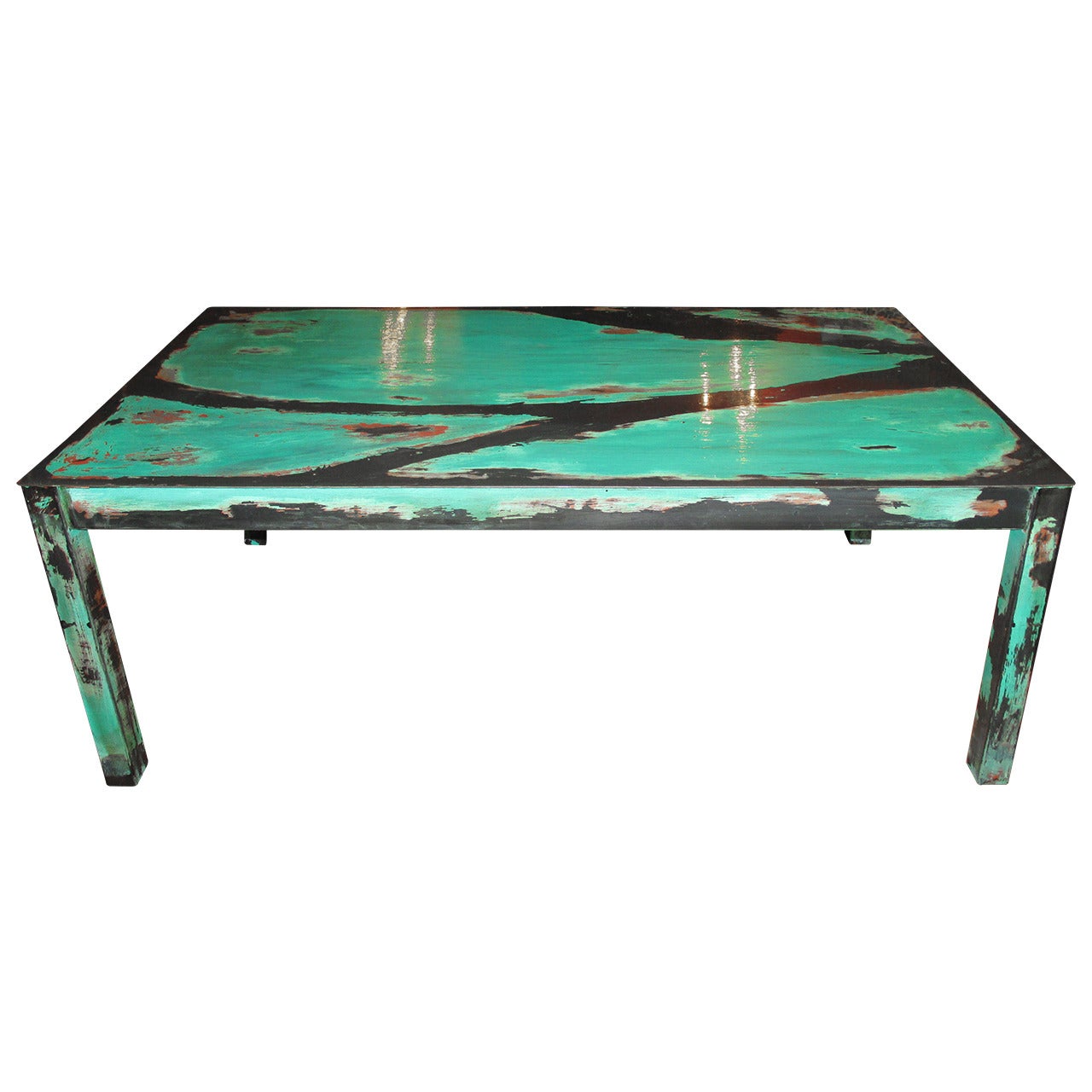 Artisan Crafted Turquoise Metal Coffee Table