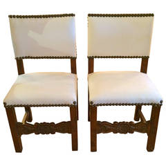Antique Pair of Italian Renaissance Style Walnut Side Chairs