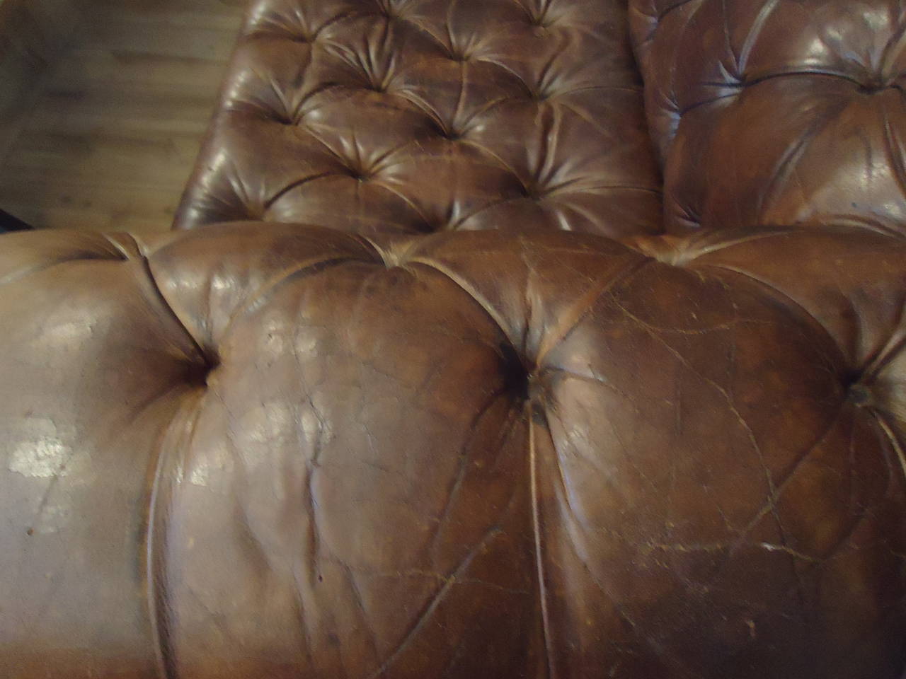 Early 20th Century Distressed Leather Chesterfield Sofa
