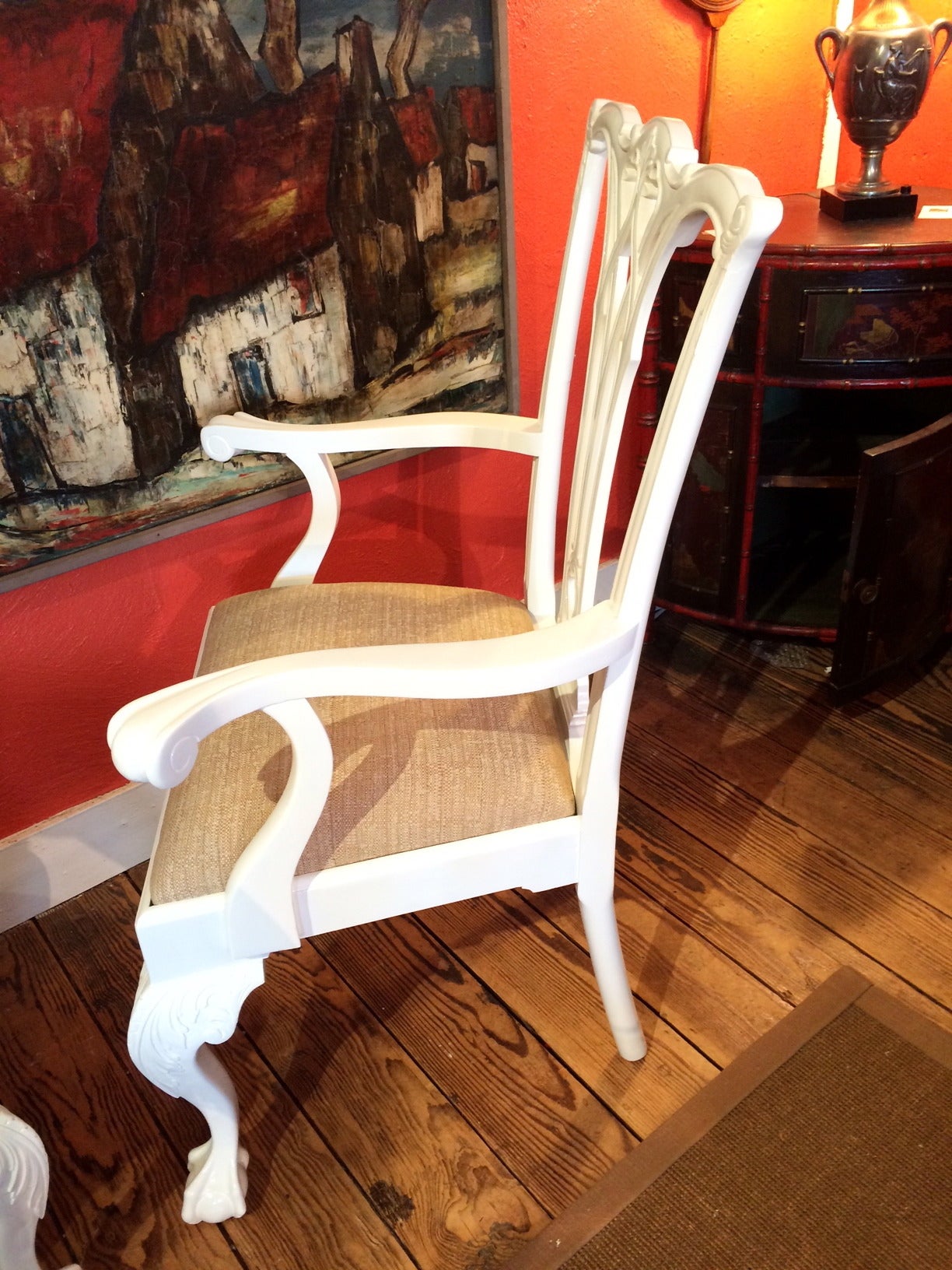 Mid-19th Century Smashing Set of Ten White Lacquered Chippendale Style Dining Chairs