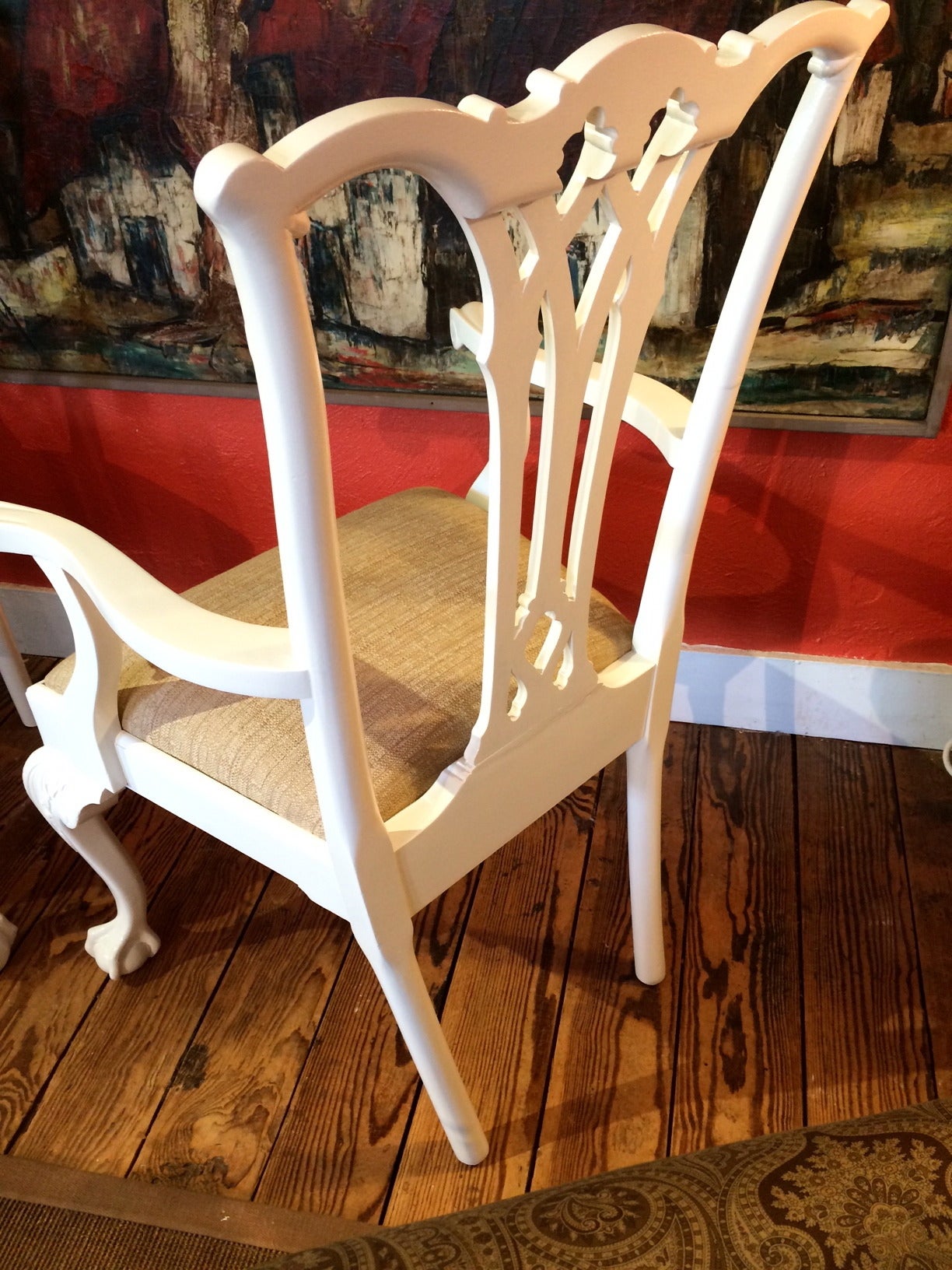 Smashing Set of Ten White Lacquered Chippendale Style Dining Chairs 3