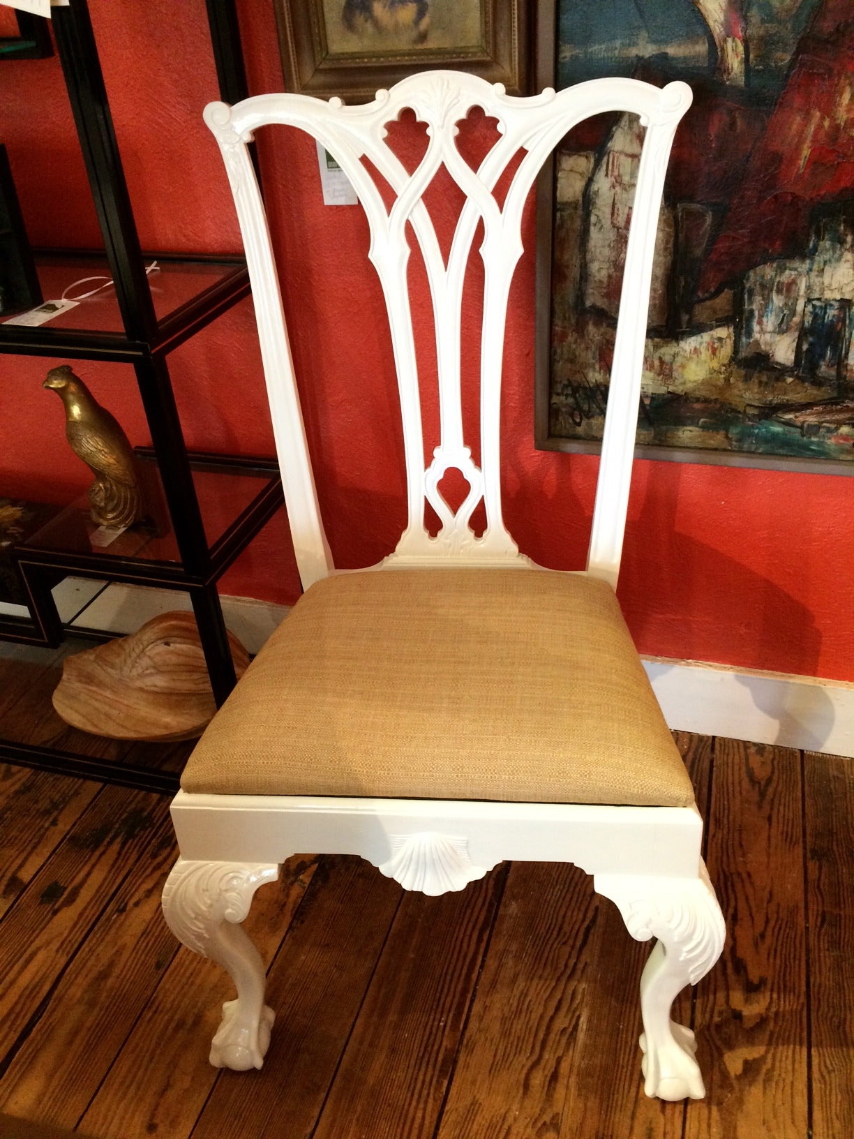 American Smashing Set of Ten White Lacquered Chippendale Style Dining Chairs