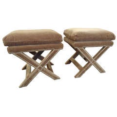 Pair of Sexy "X" Design Mohair Benches