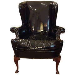 Sassy Black Patent Leather Wing Chair