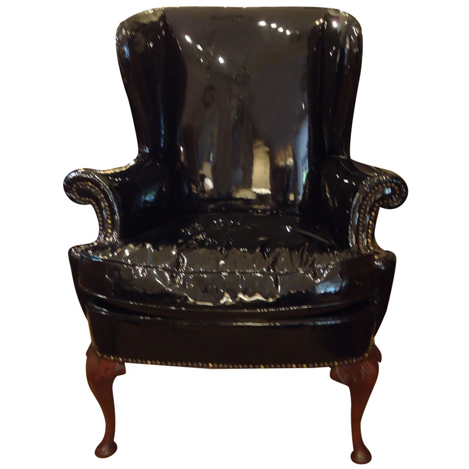 Sassy Black Patent Leather Wing Chair