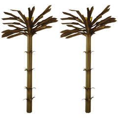 Pair of Fabulously Theatrical Large Metal Palm Tree Sconces