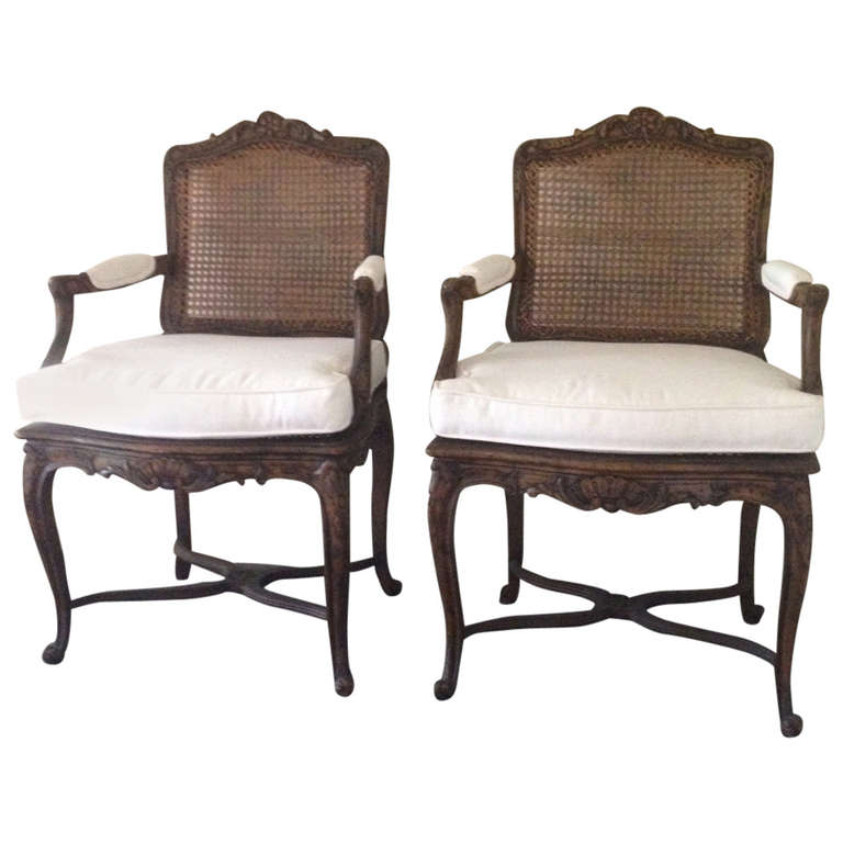 Pair of Elegant French Caned Chairs with Cabriole Legs at 1stDibs