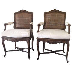 Pair of Elegant French Caned Chairs with Cabriole Legs