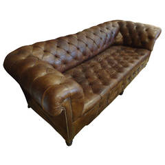 Used Early 20th Century Distressed Leather Chesterfield Sofa
