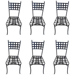 Set of Six Vintage French Wrought Iron Dining Chairs