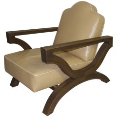 French Chestnut and Leather Club Chairs