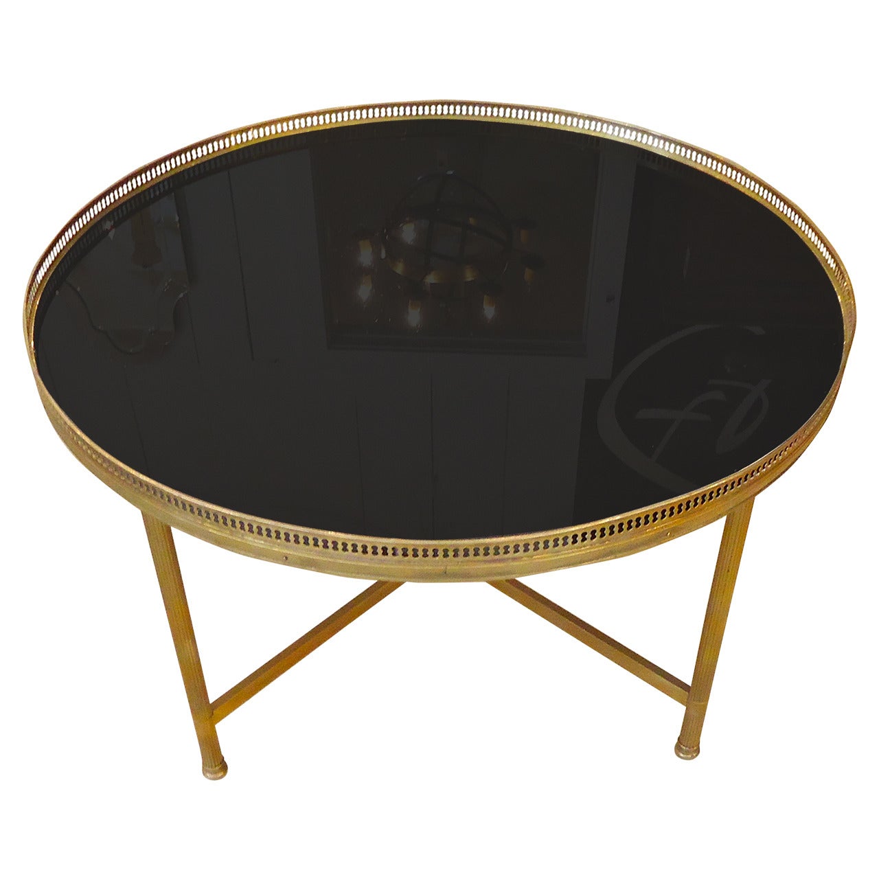 Maison Jansen Style Bronze and Black Glass Coffee Table Cocktail Table