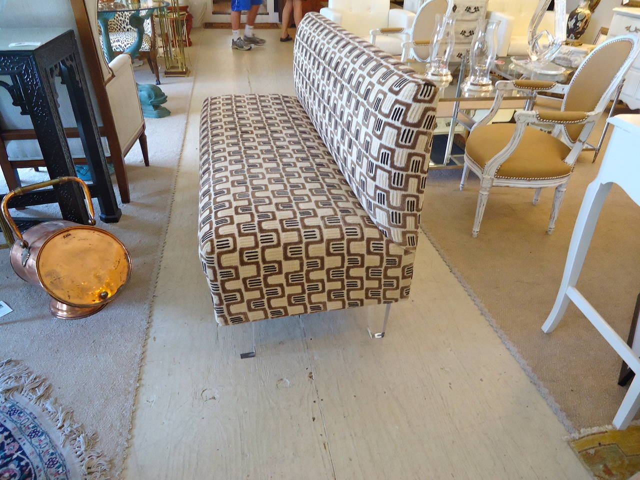American Contemporary Custom Settee with Lucite Legs
