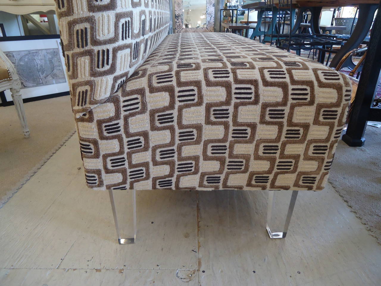 Contemporary Custom Settee with Lucite Legs 1