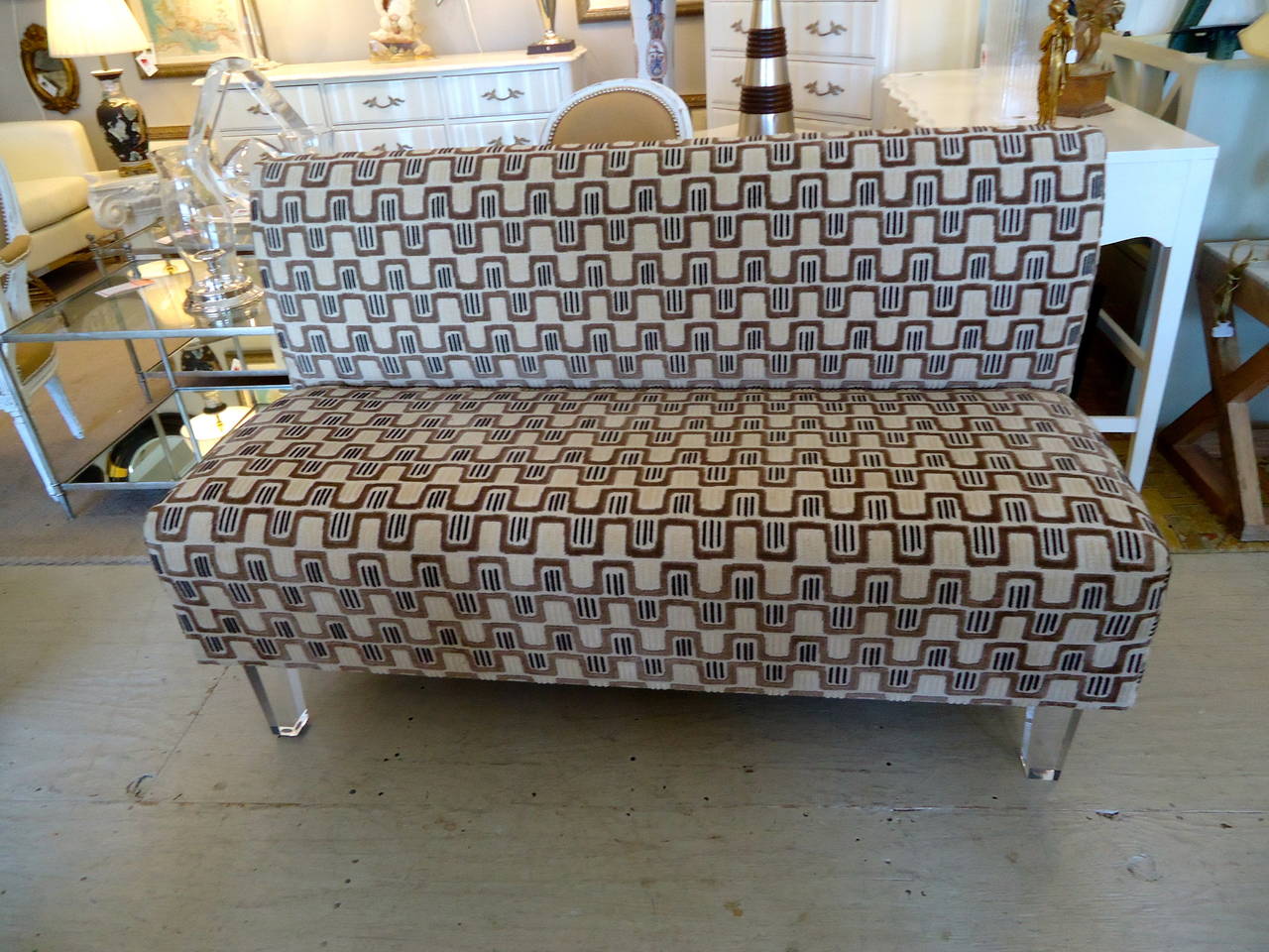 Mid-Century Modern Contemporary Custom Settee with Lucite Legs