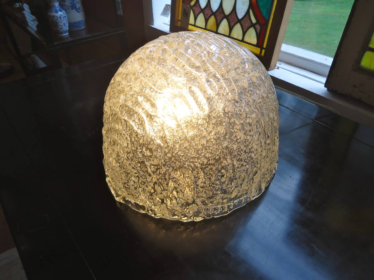 Pair of Mid-Century Textured Glass Dome Lights In Excellent Condition In Hopewell, NJ