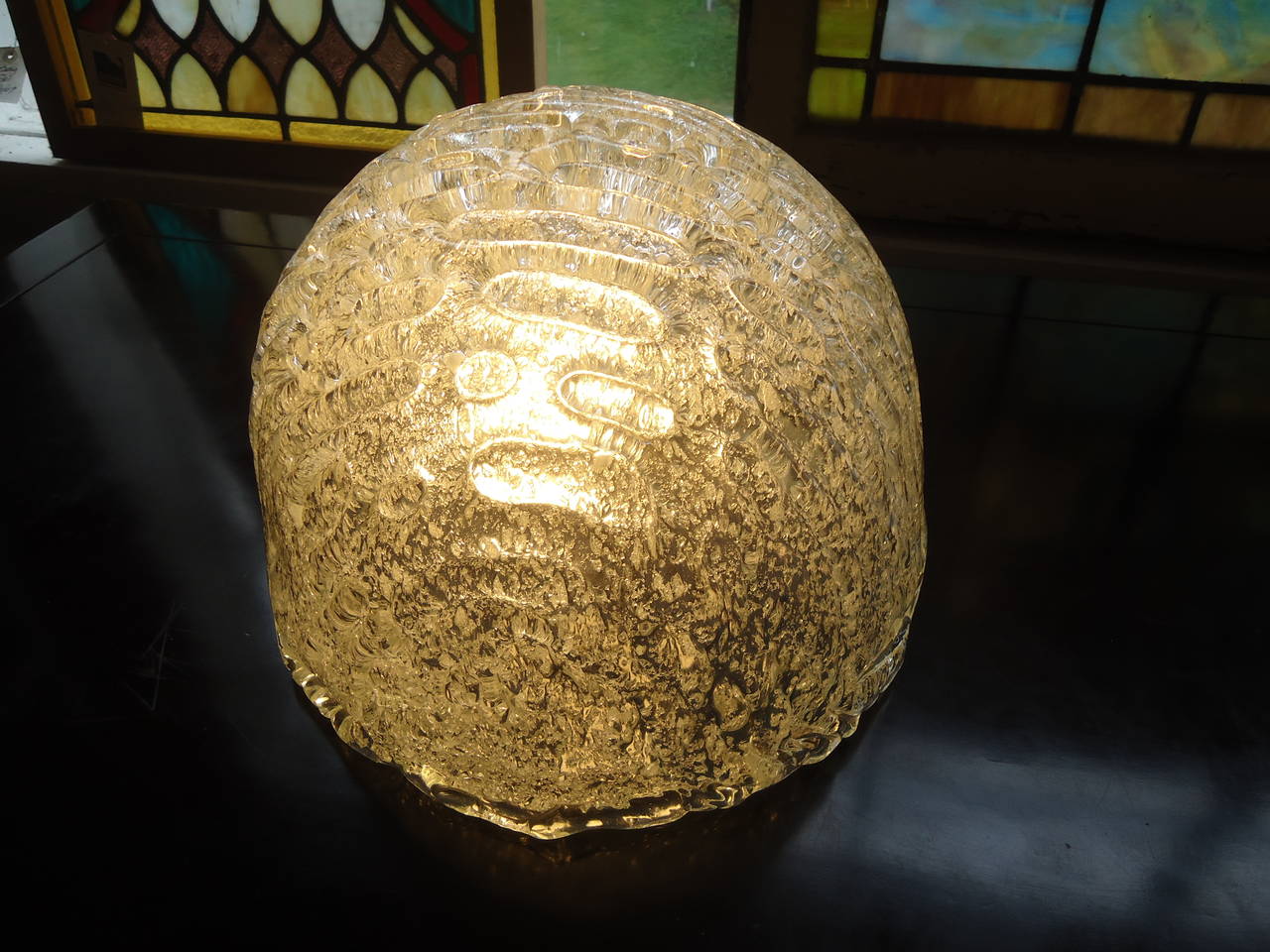 American Pair of Mid-Century Textured Glass Dome Lights
