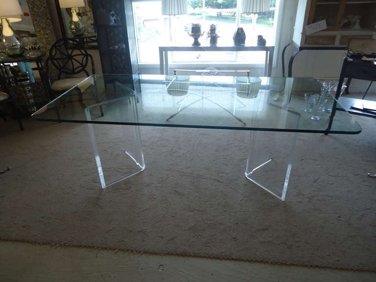 Lucite and Thick Glass Dining Table at 1stdibs