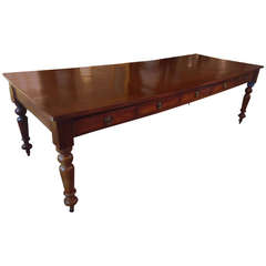 Fabulously Long Old Library Dining Table with Double Sided Drawers